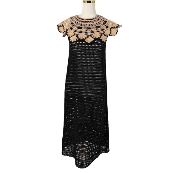 Zara Dresses & Skirts - Zara Womens Black Crochet Midi Dress Size XS/S Peter Pan Collar Blogger Favorite